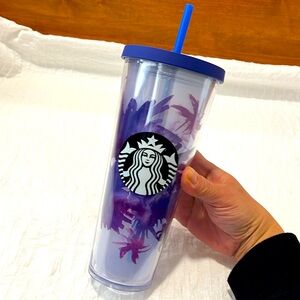 Starbucks tumbler floral wait paint flowers purple hues 24 fl oz cup